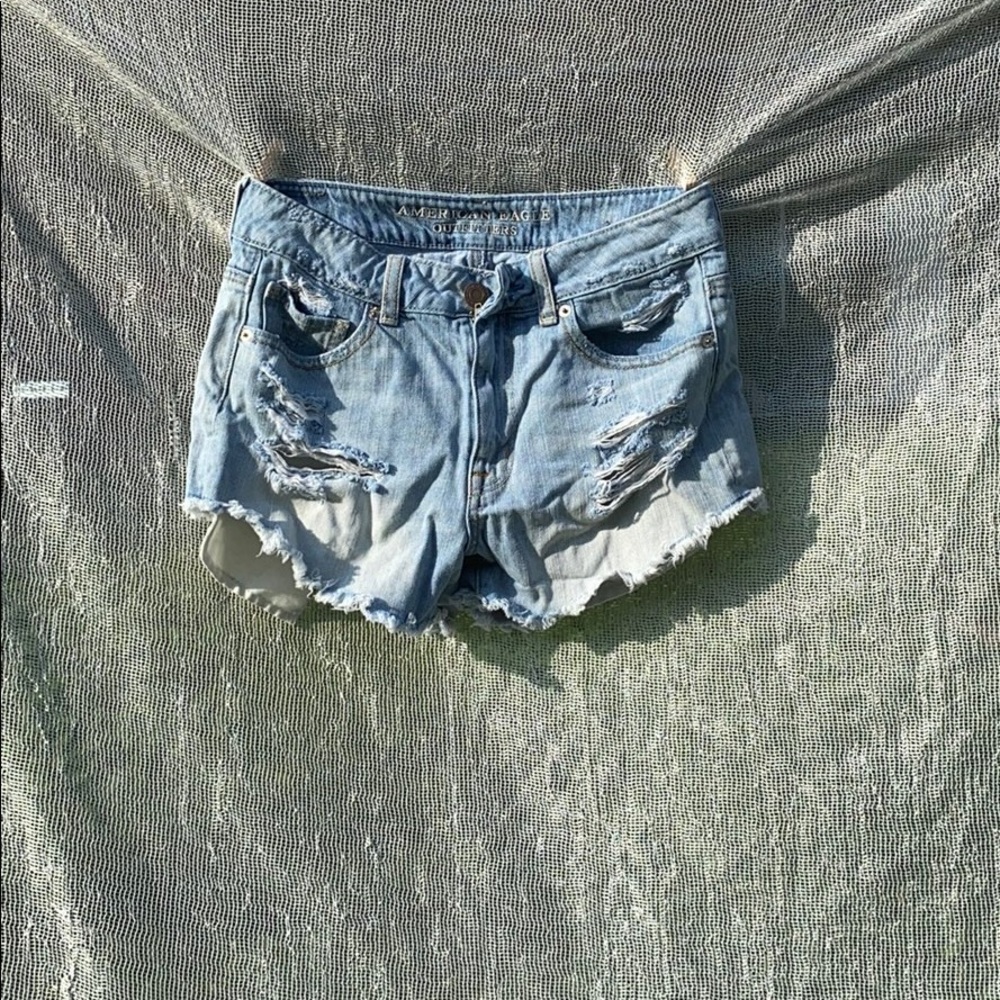 Light-Washed Denim Shorts with Rips